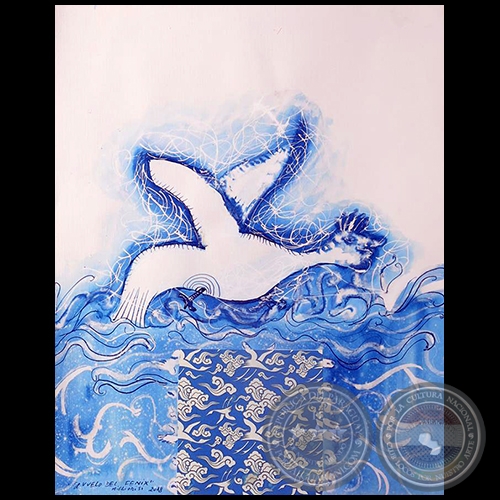 El vuelo del Fénix - Serie AZUL dibujo sobre papel de Ricardo Migliorisi - Año: 2018